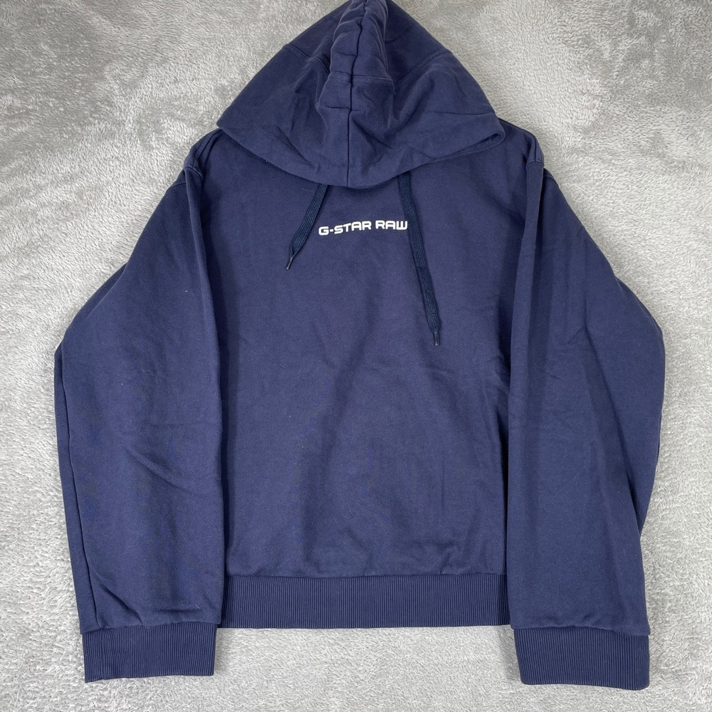 G-Star Raw Hoodie Mens Medium Navy Blue Graphic Core Logo Pullover Streetwear‎